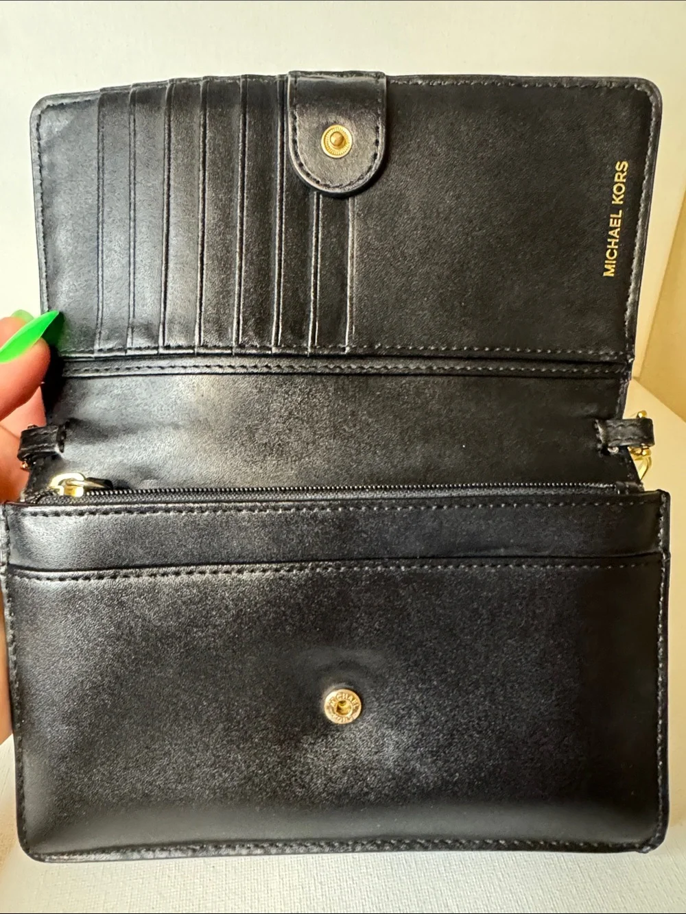 Michael Kors Black Studded Leather Phone Crossbody Wallet Bag—Shoulder Chain